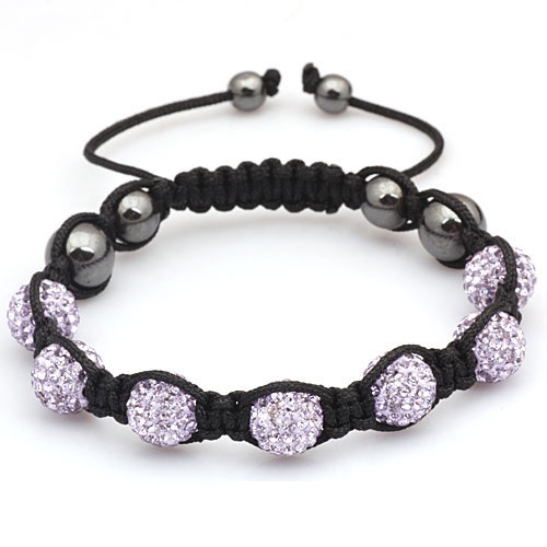 Lilac Crystal Shamballa 10mm Disco ball bracelet - adjustable - Click Image to Close